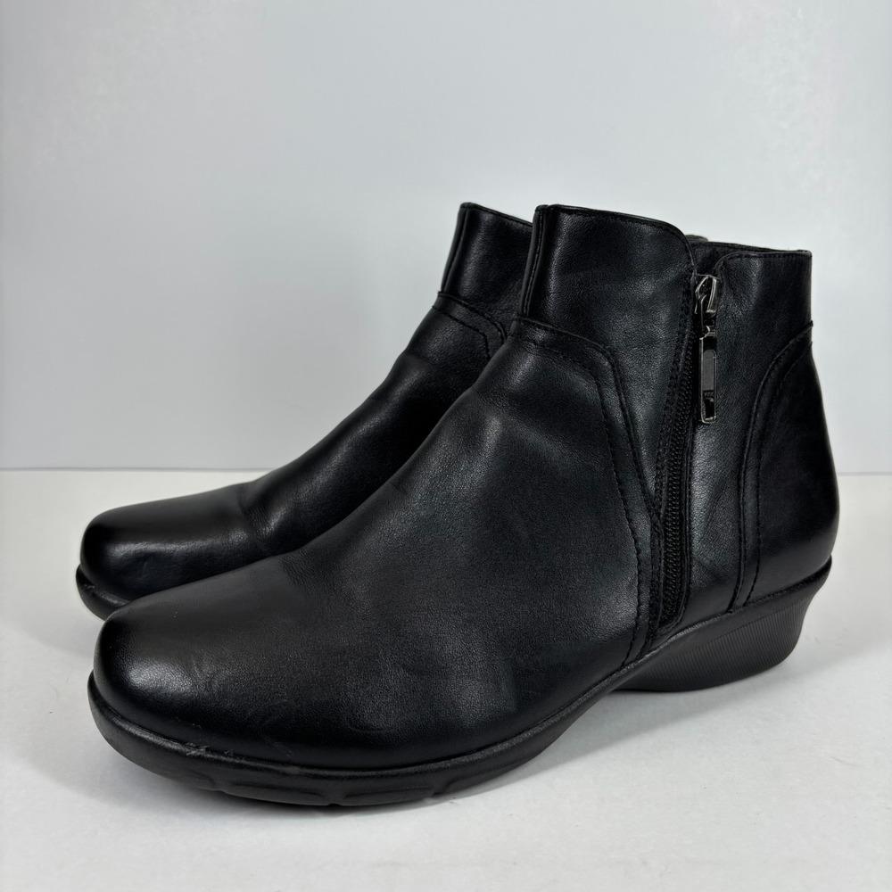 Propét Waverly Women's US 9.5M Black Leather Twin Zip Wedge‎ Booties WFX085L
